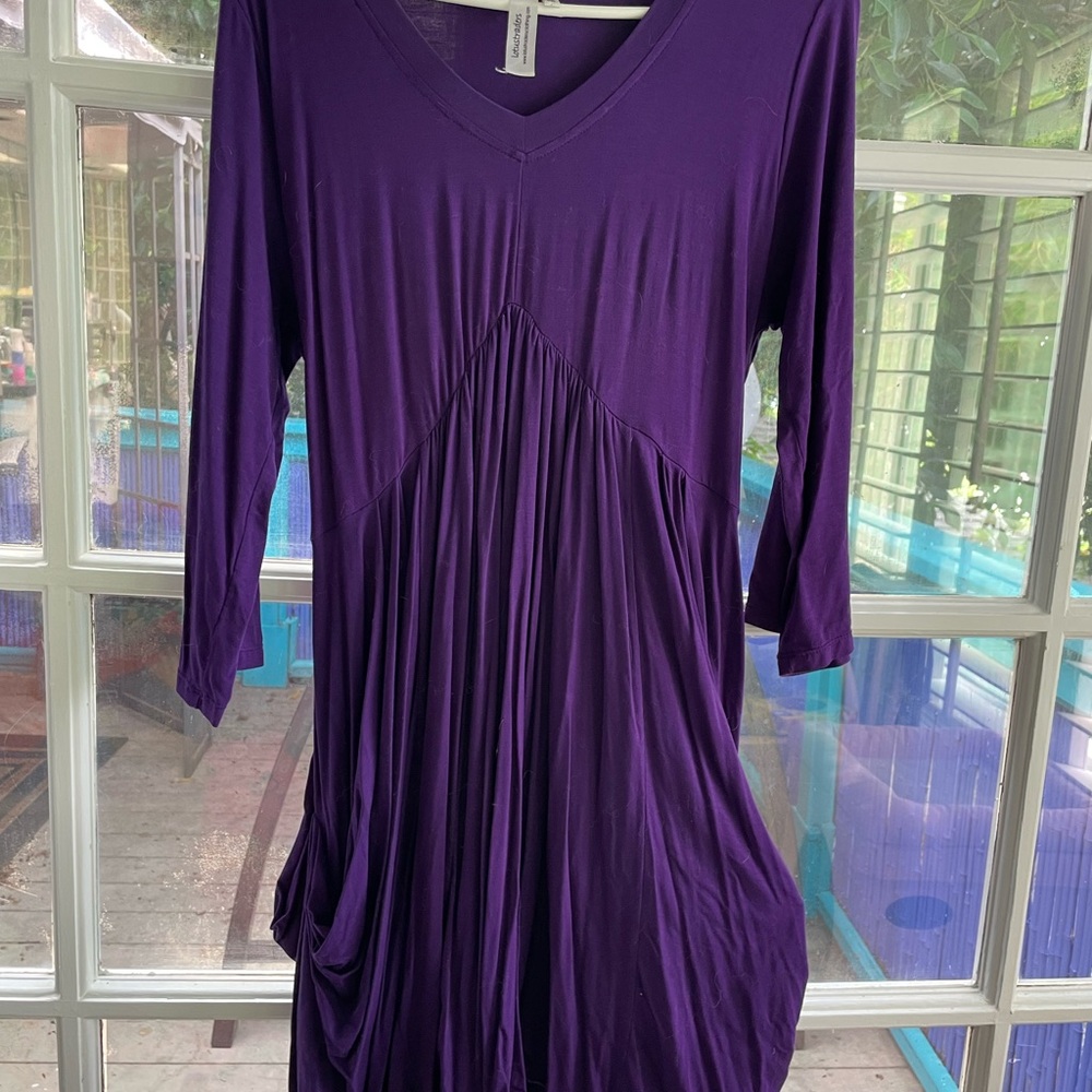 Lotus traders 100% rayon soft and flattering royal purple dress